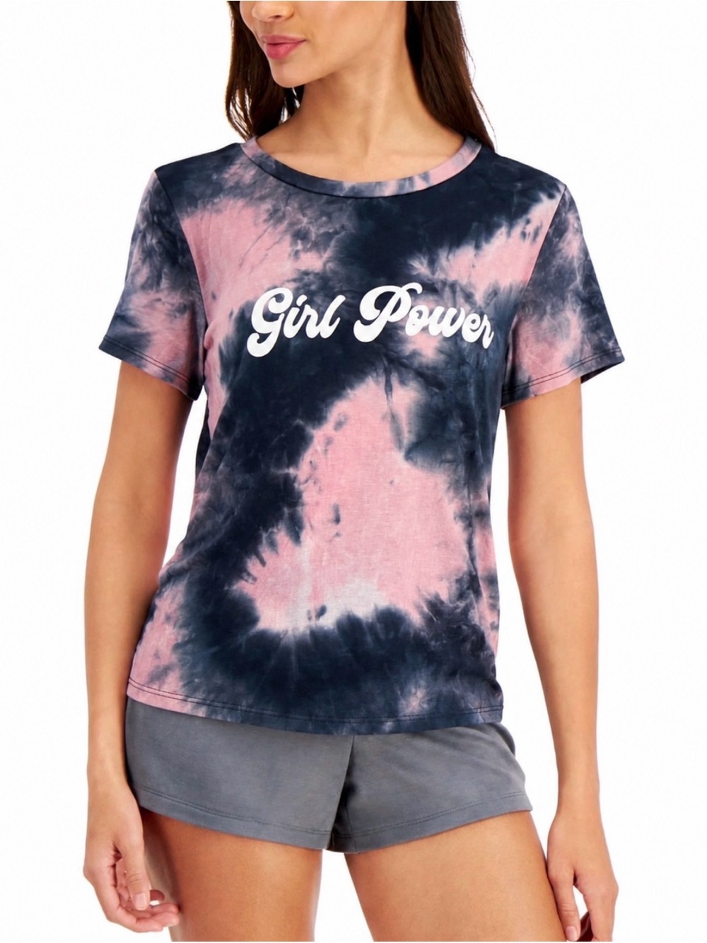 JENNI Women's Empowerment Loungerwear T-Shirt sz Large black Tie-dye girl power